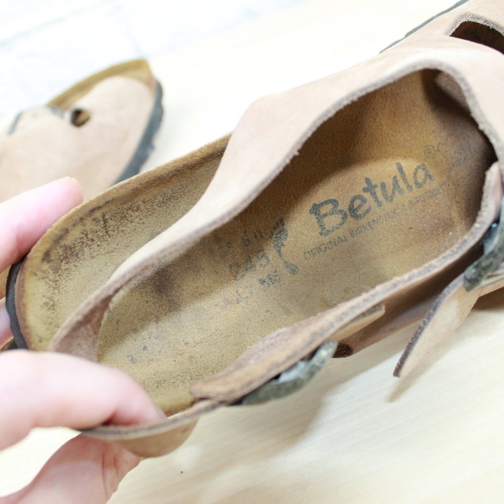 BIRKENSTOCK Betula Brown Leather Triple Buckle Ankle Strap Sandals L 7 / M 5 - Picture 8 of 10
